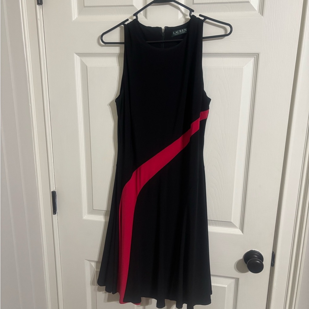 Ralph Lauren Black Midi Dress with Bold Red Accent